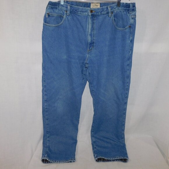 VTG LL Bean Mens 42 x 32 Plaid Flannel Lined Comfort Waist Denim Blue Jeans - Picture 3 of 13